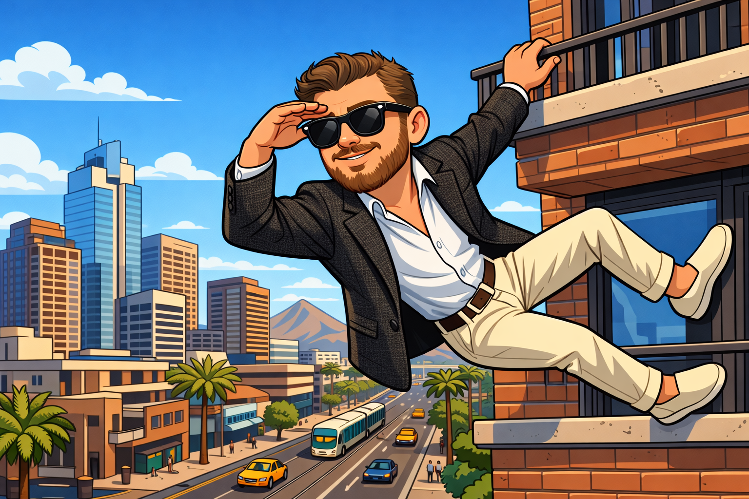 Scott Bryant Top Broker in AZ hanging off a building