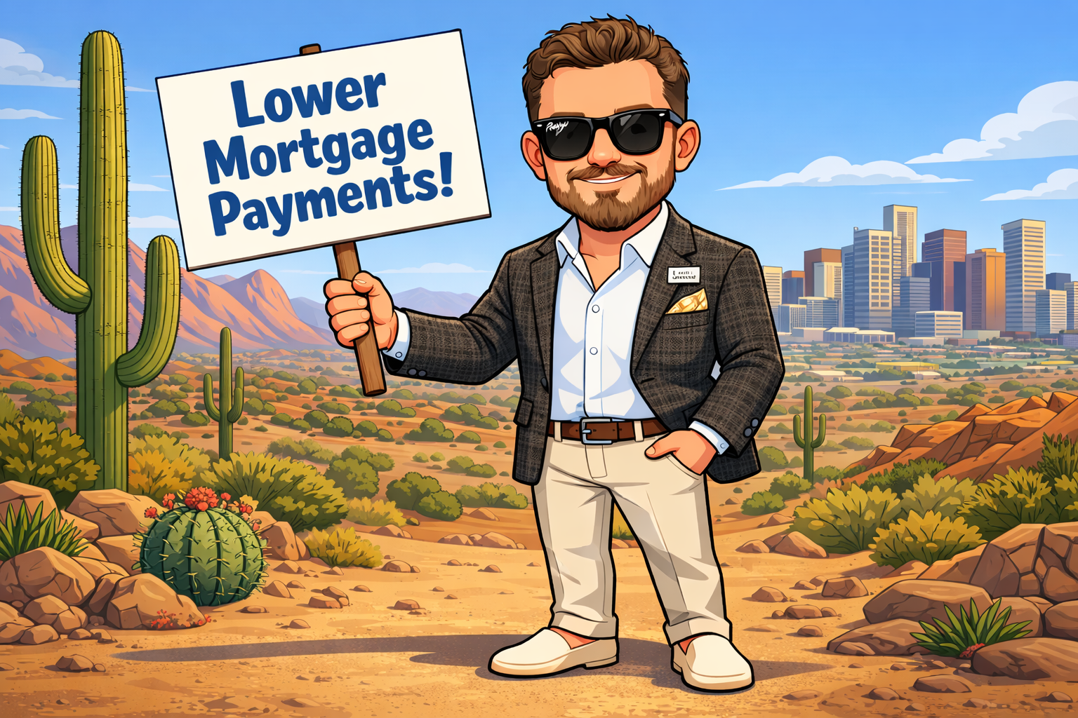 Scott Bryant with Sign that says lower Mortgage payements