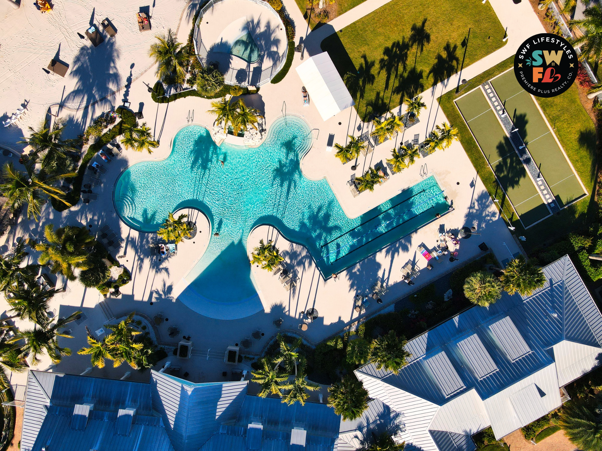 drone view of a pool 