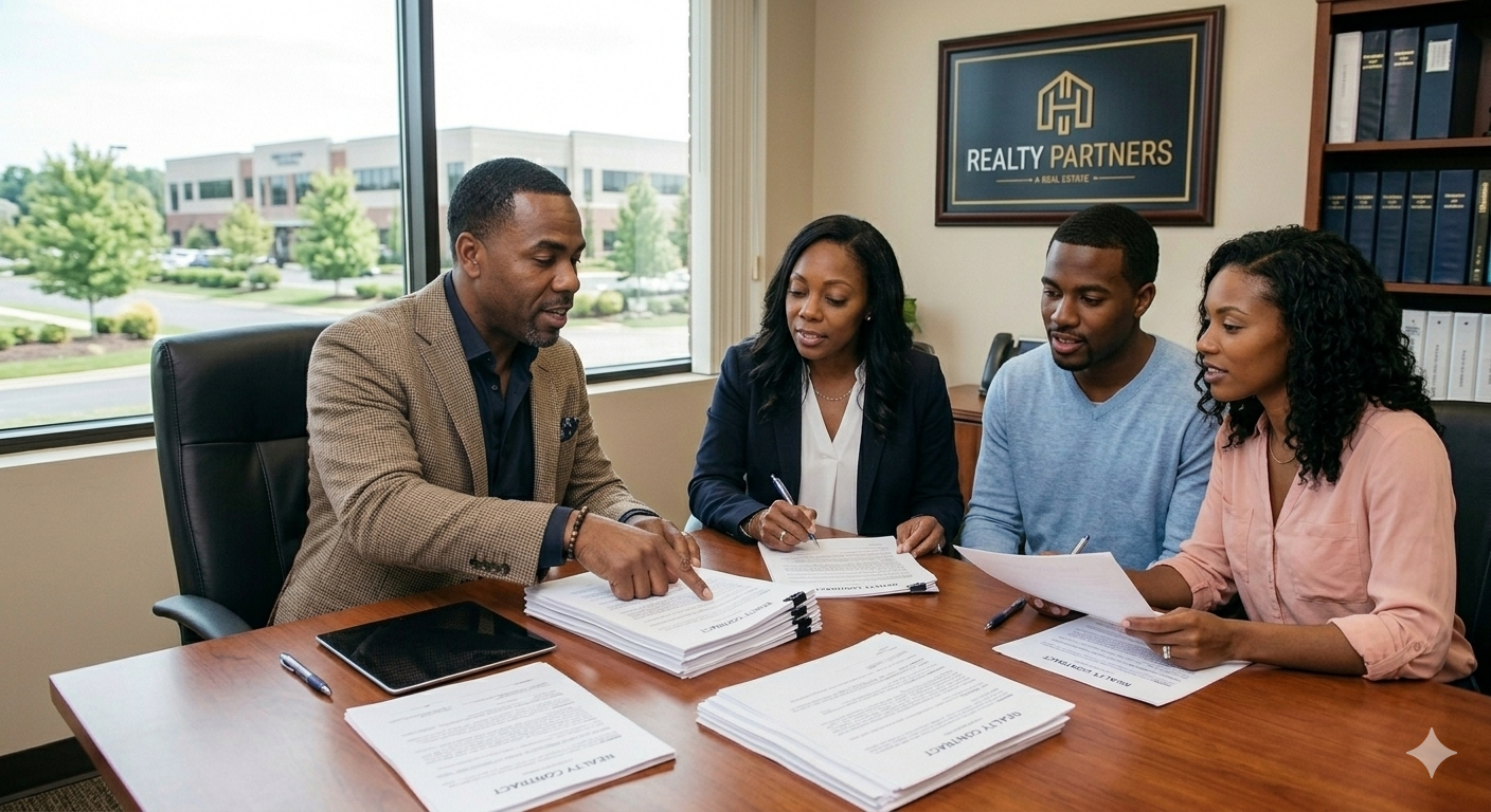 Home seller reviewing real estate contract documents after accepting an offer.