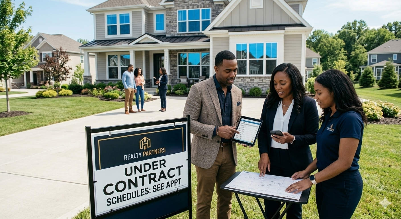 Real estate under contract sign outside a home for sale.