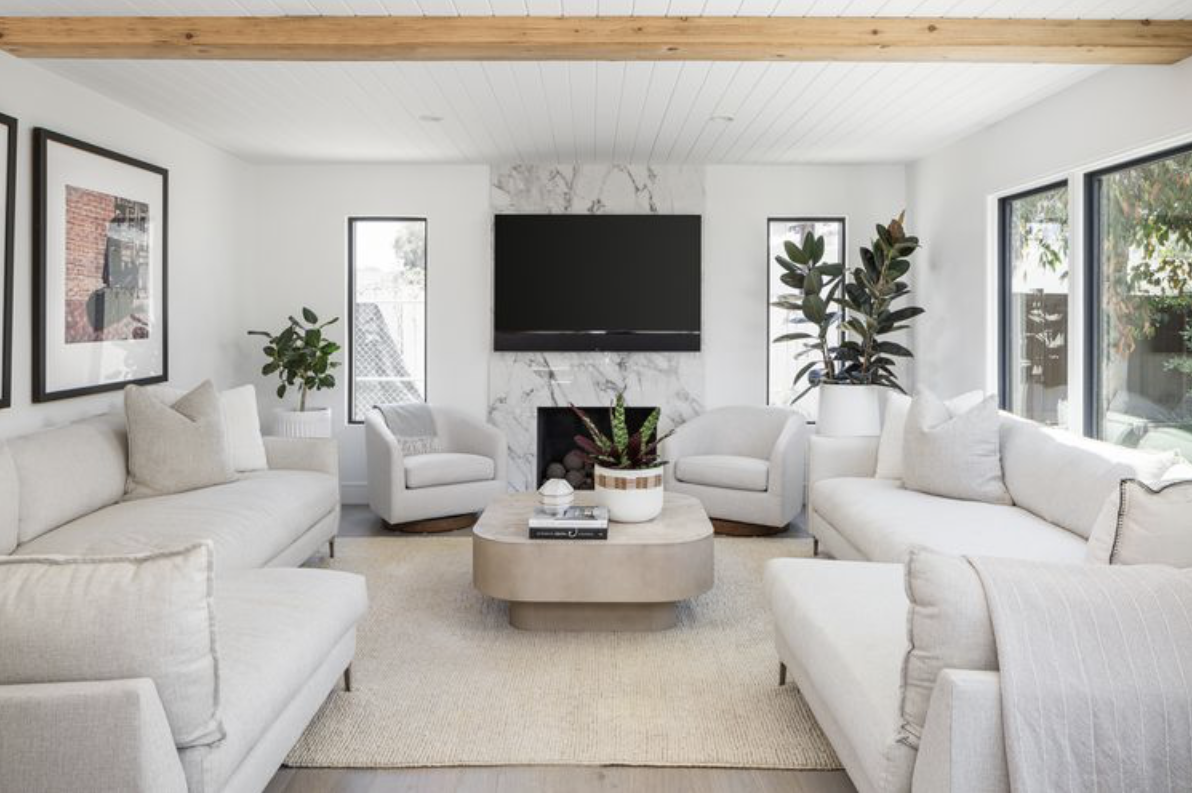 Bright staged living room prepared before listing a home for sale