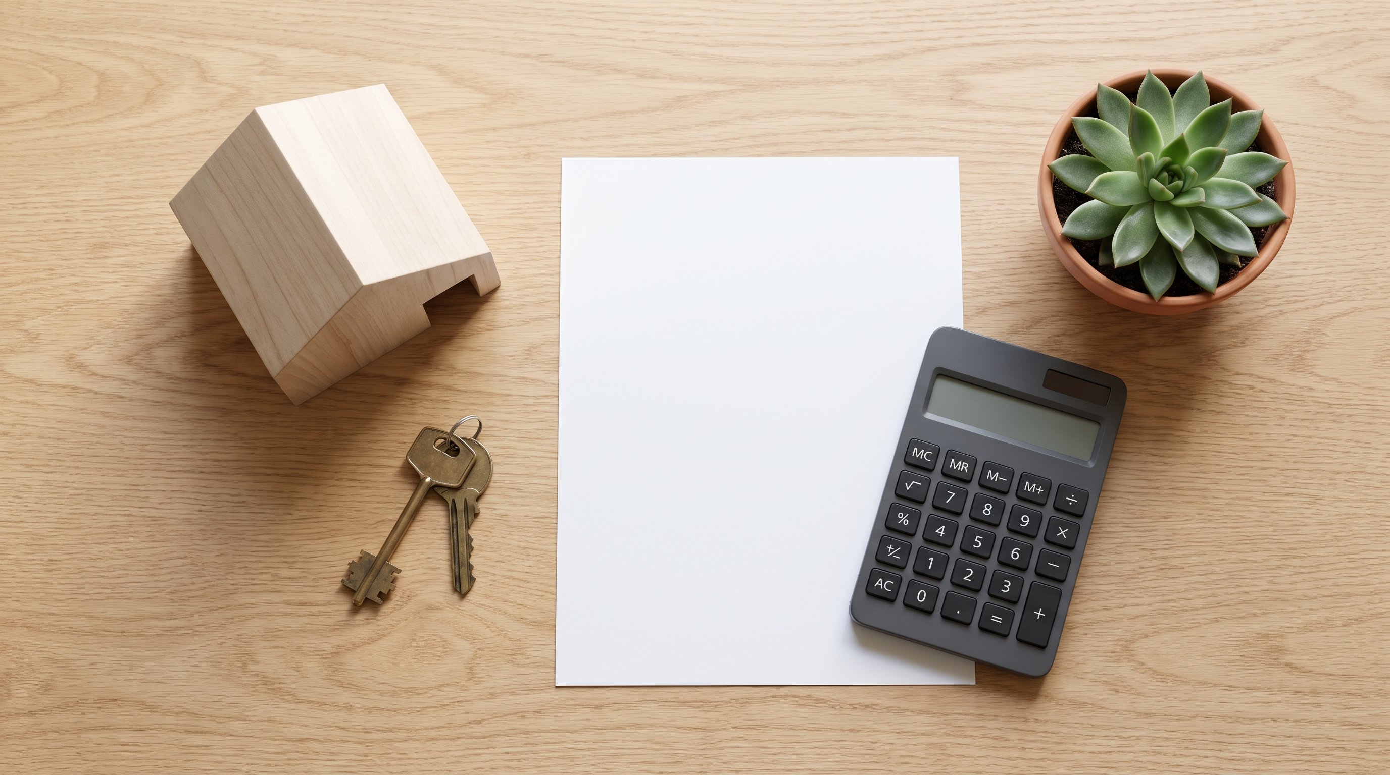 Homebuyer holding pre-approval letter from lender in Phoenix office with documents and calculator