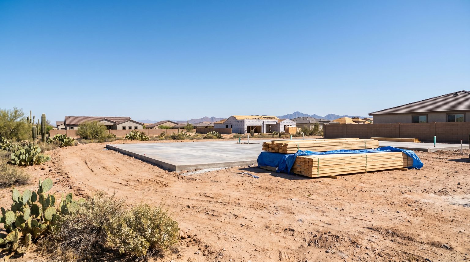 Suburban homes with desert landscaping in Queen Creek, Arizona, representing affordable housing options under $500,000