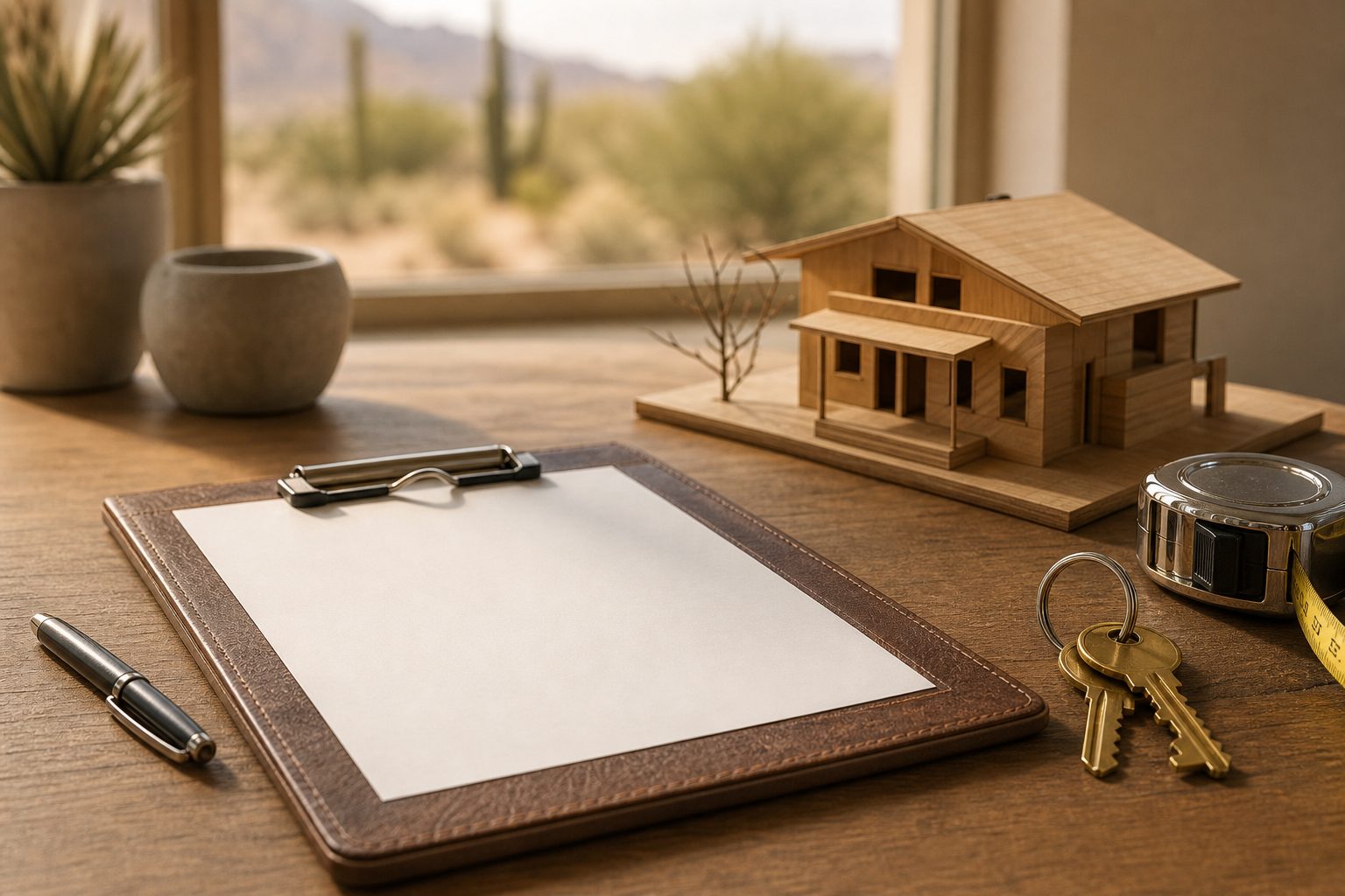 Appraiser measuring and inspecting a Phoenix home interior with clipboard and tape measure during a buyer's appraisal