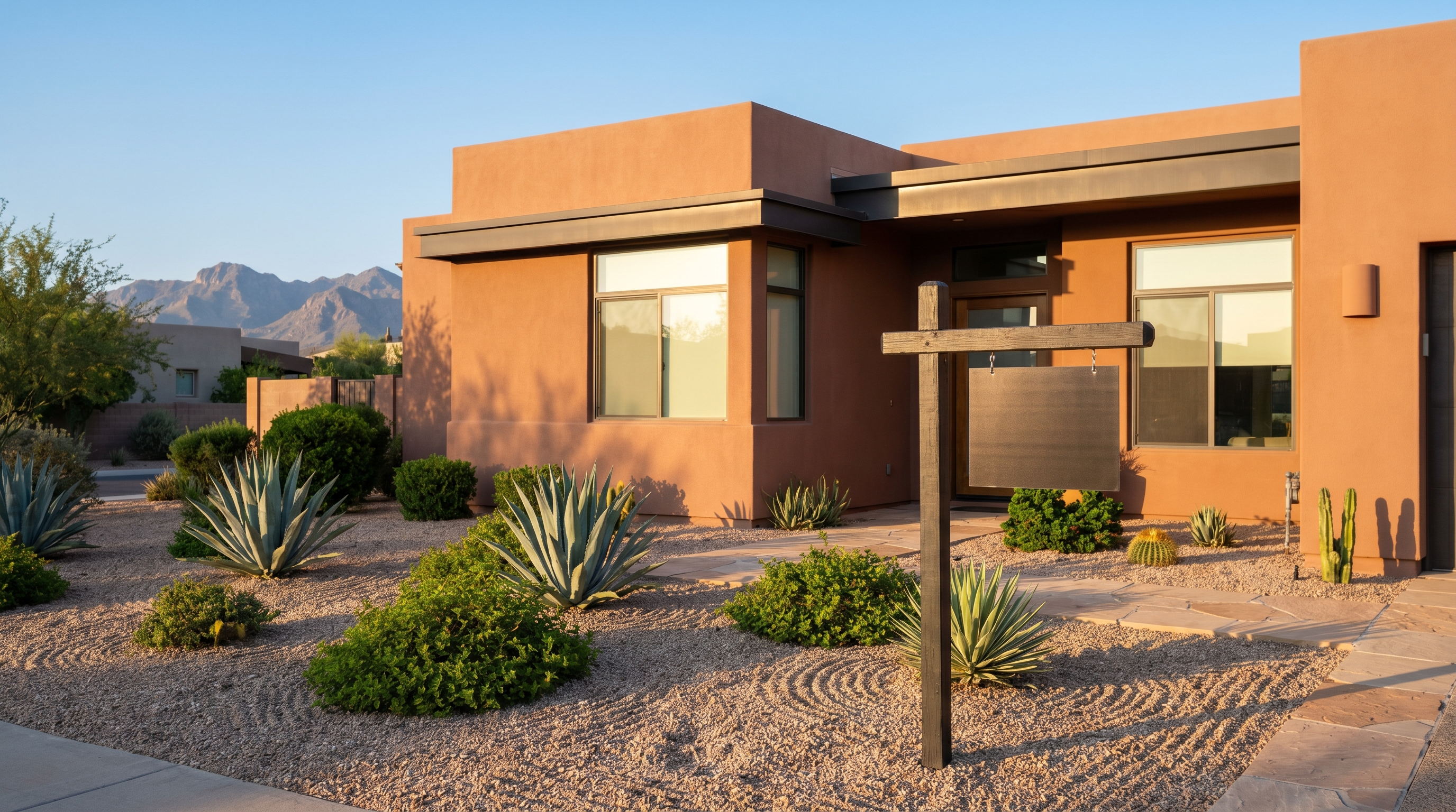 Residential home for sale in Phoenix Metro with real estate sign in front yard showing active listing