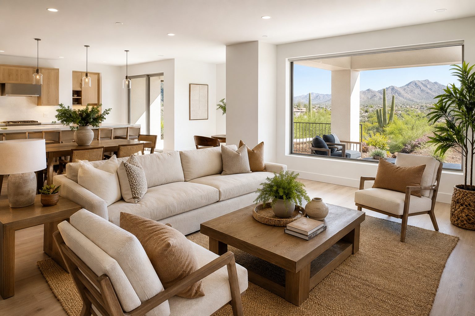 A beautifully staged open-concept living room interior in a Phoenix Arizona home ready for sale