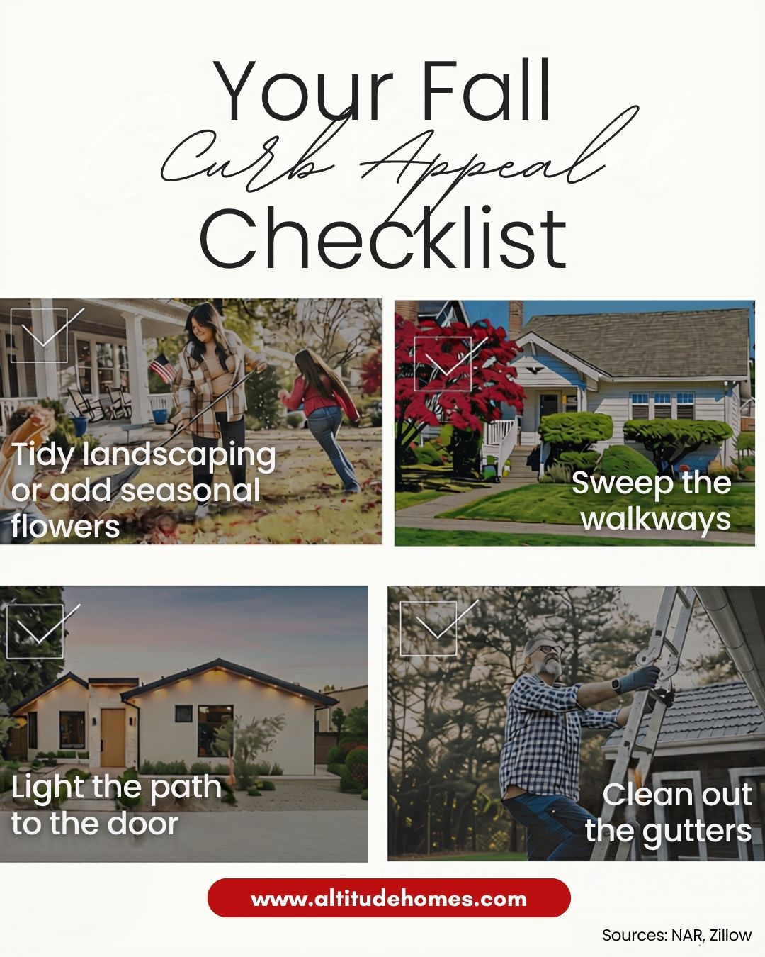 A well-maintained home entryway in the fall featuring fresh outdoor lighting, seasonal potted flowers, and a clean walkway.