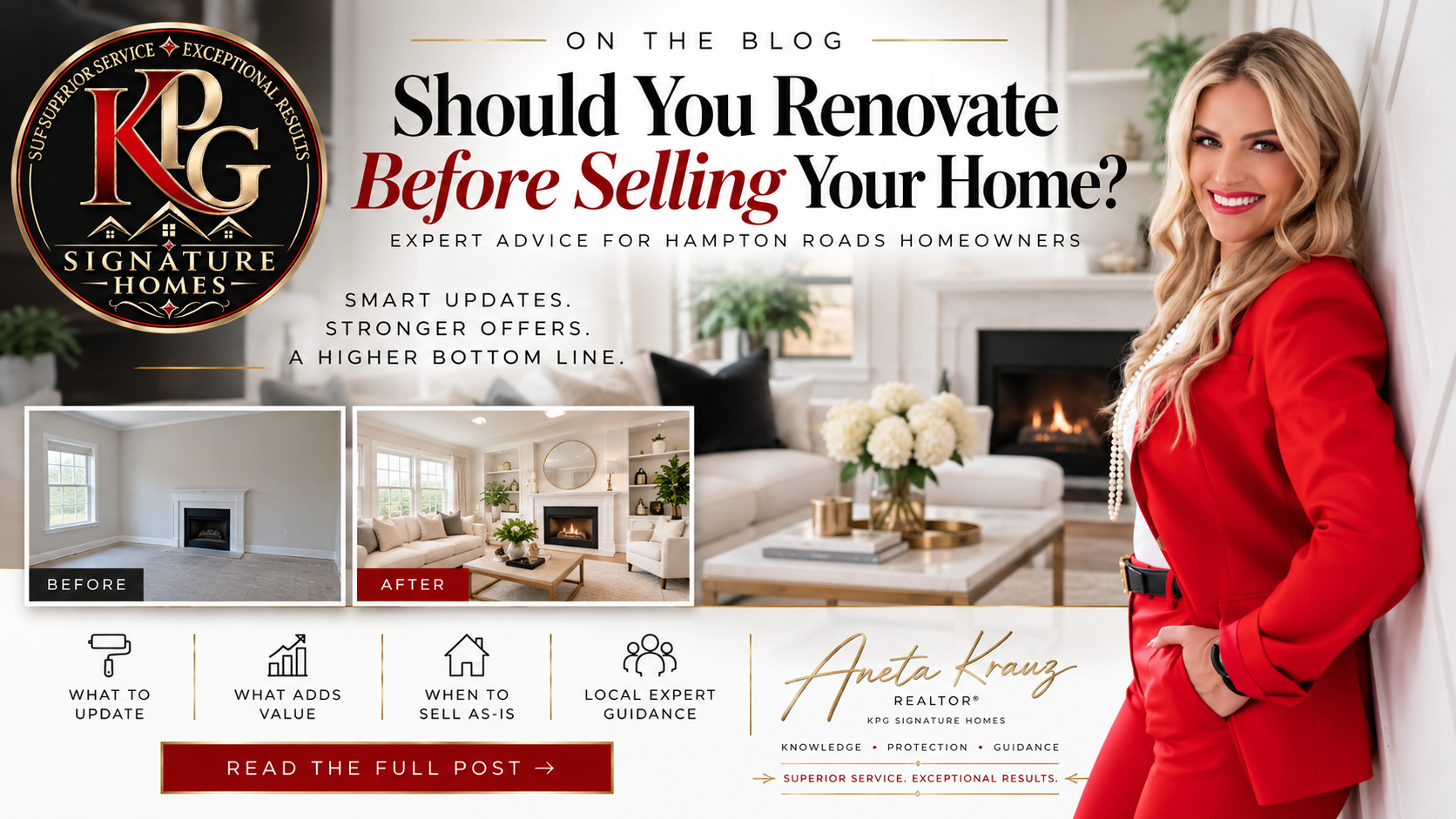 Should you renovate before selling your home? KPG Signature Homes real estate advice for Hampton Roads, Virginia homeowners.
