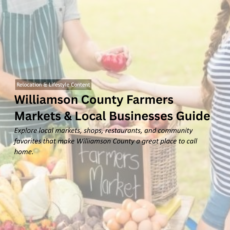 Williamson County Farmers Markets & Local Businesses Guide header image.