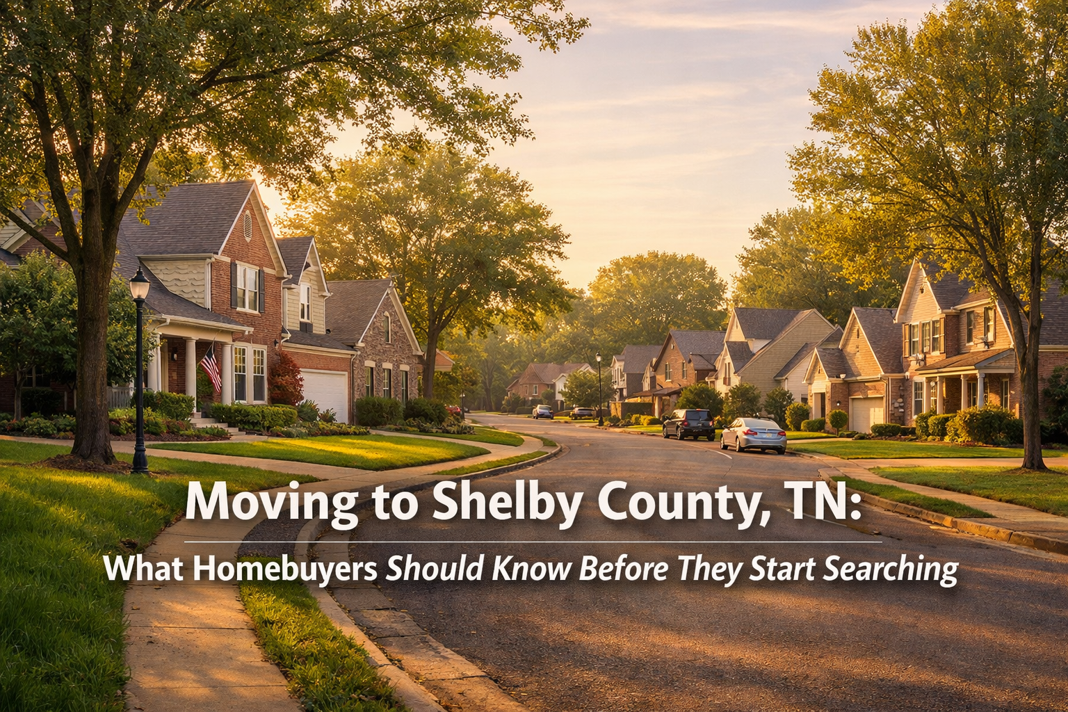 Shelby County Tennessee neighborhood street with homes and trees