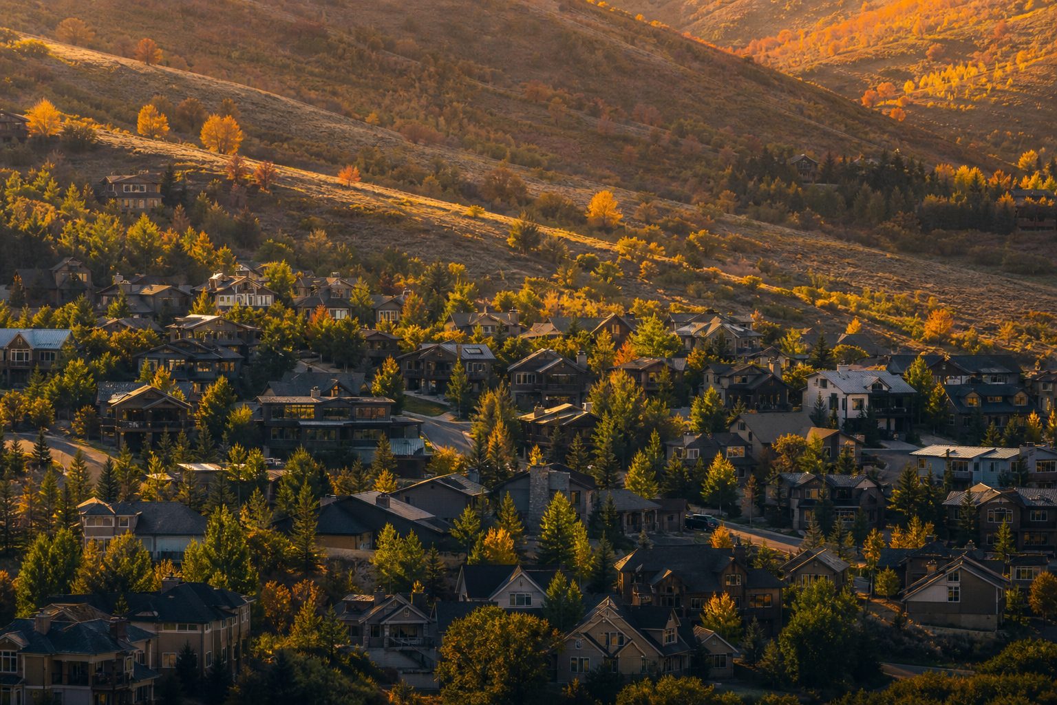 Aerial view of rooftops across a Salt Lake County neighborhood