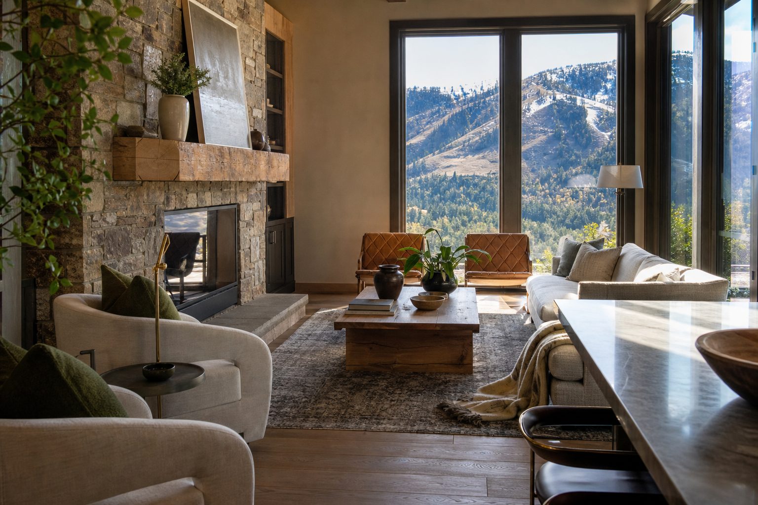 Mountain home great room with valley views in the Wasatch Back near Park City, Utah