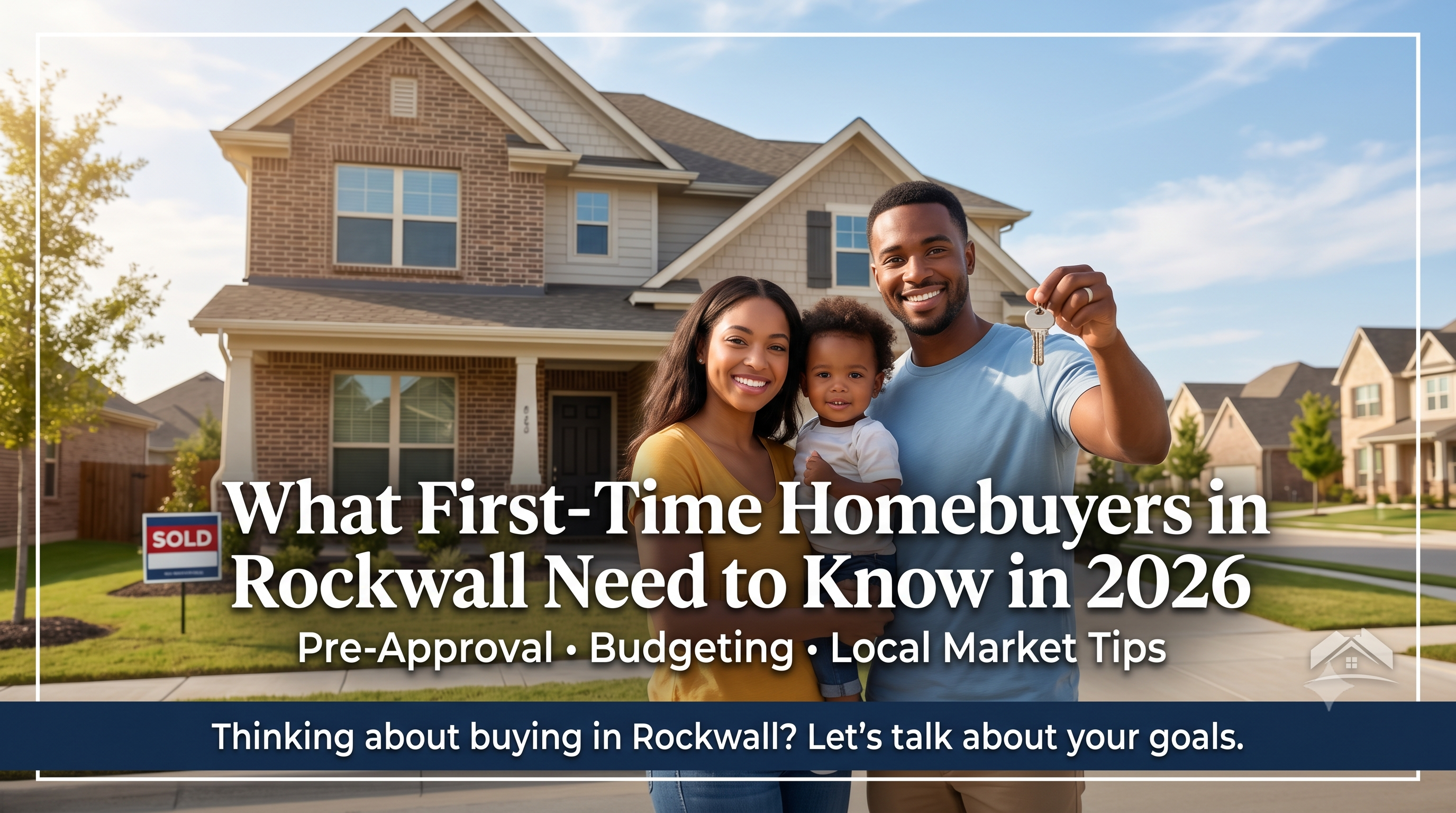 First-time homebuyers standing in front of a new home in Rockwall, TX, learning about the home buying process in 2026.