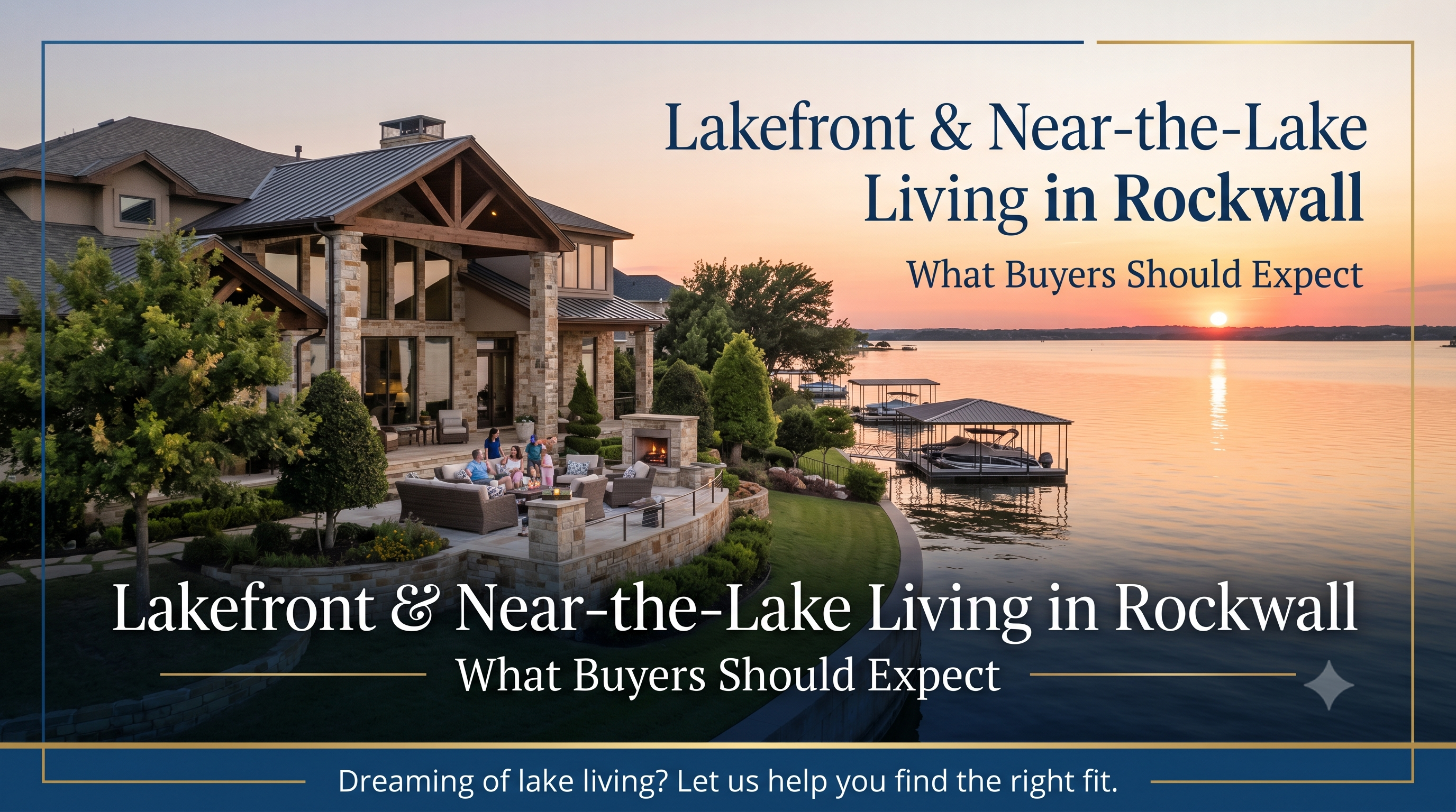 Luxury lakefront home overlooking Lake Ray Hubbard in Rockwall, Texas, with waterfront views, outdoor living space, and private dock.