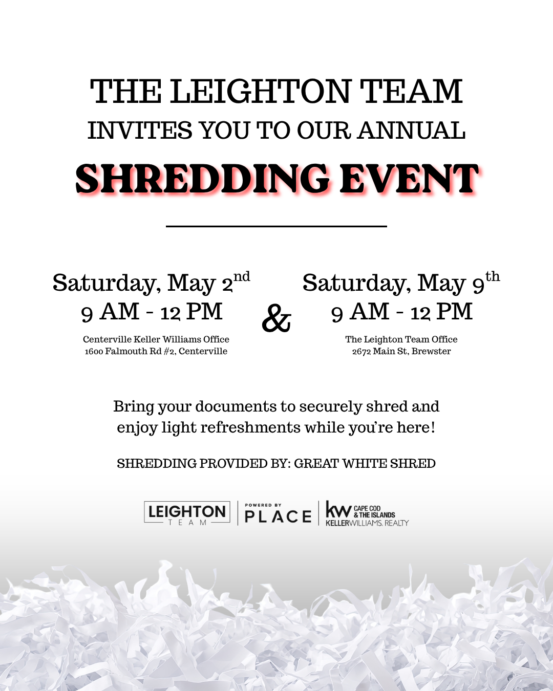 Declutter with Confidence & Safeguard Your Privacy — Join The Leighton Team’s Annual Shred Day! header image.