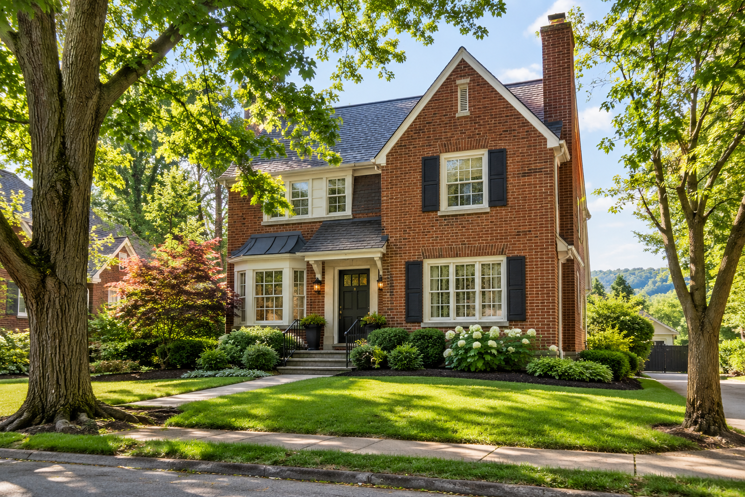 Well-maintained older brick home in Huntington, West Virginia, featuring mature trees, classic architectural character, and thoughtful exterior updates.