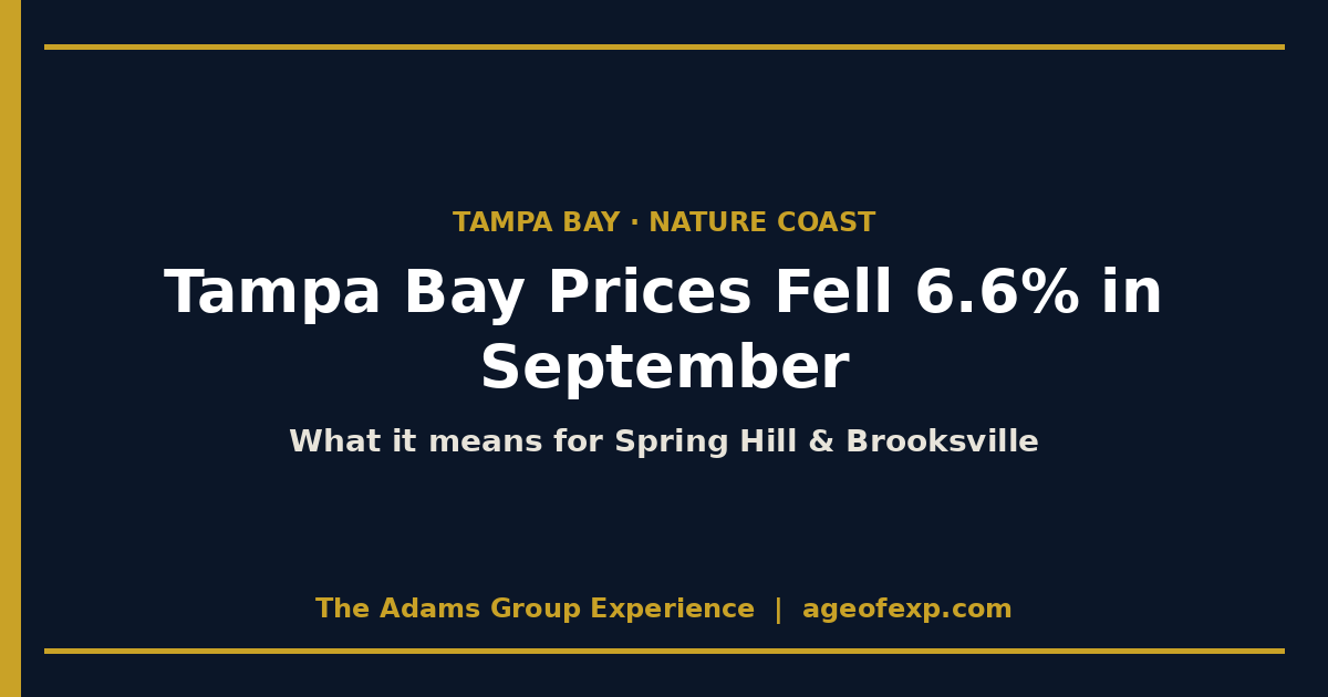 Title card on Tampa Bay home prices falling 6.6% and what it means for Spring Hill and Brooksville buyers