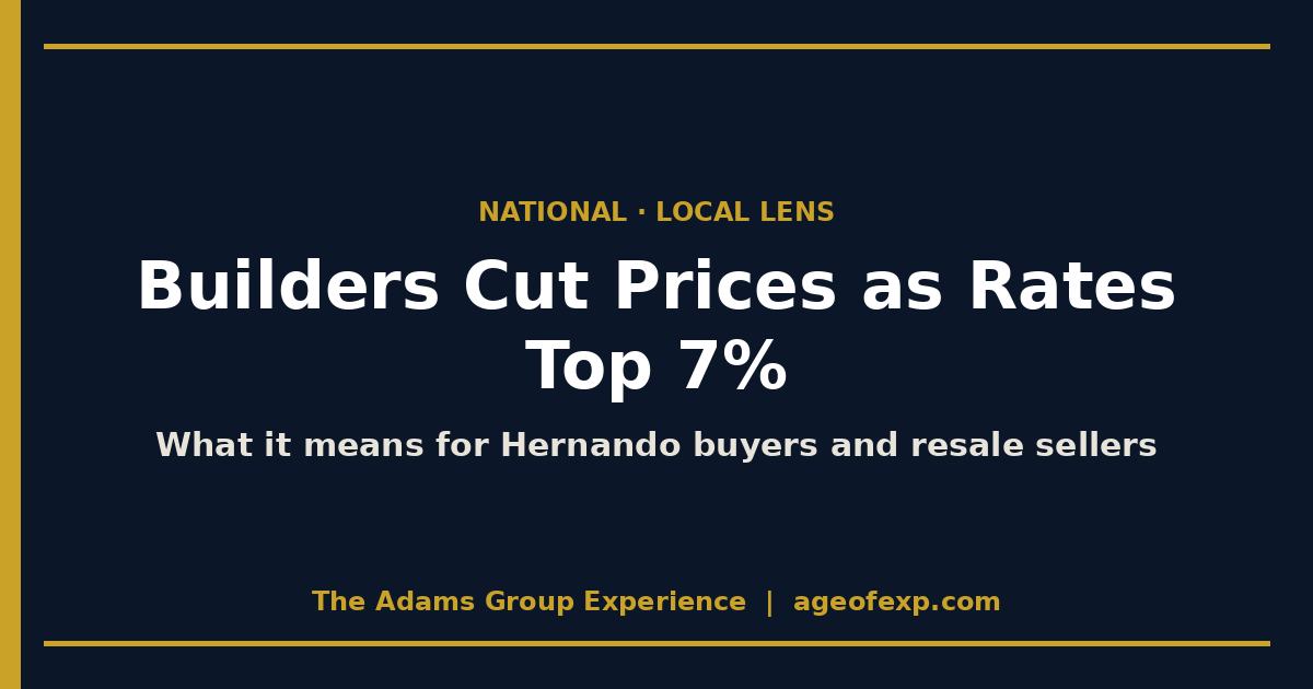 Title card on builder price cuts and 7% mortgage rates for Hernando County new-construction buyers and sellers