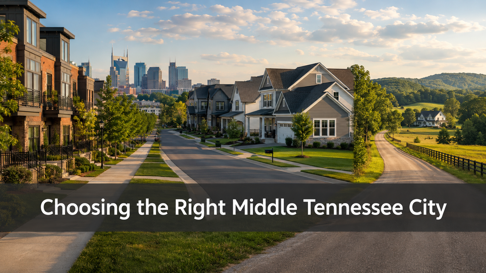 Urban, suburban, and small-town residential settings representing different lifestyle options across Middle Tennessee