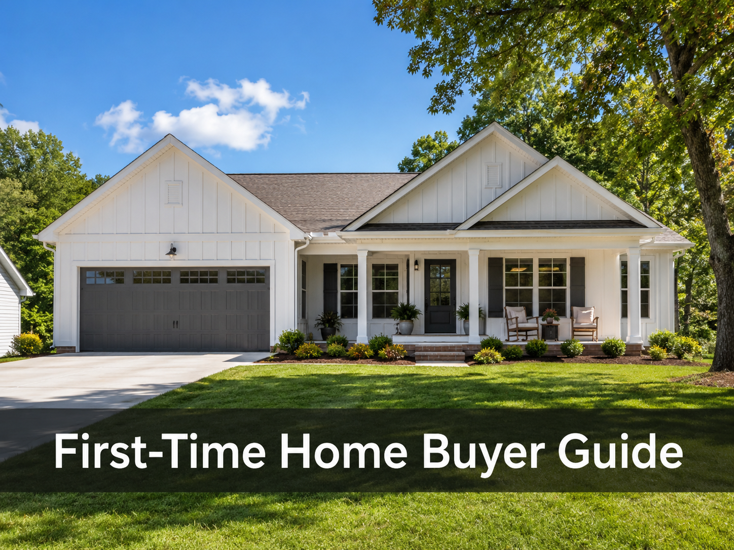 Welcoming single-story home with a front porch and two-car garage for a first-time home buyer guide in Middle Tennessee