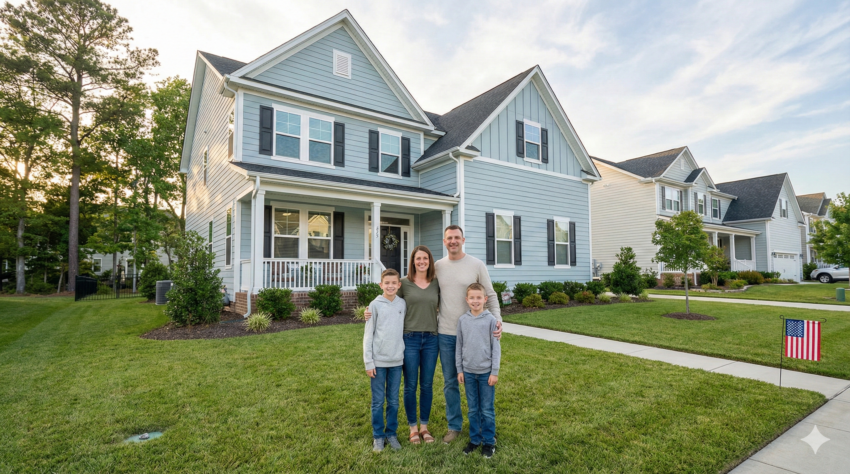 Happy Virginia Beach Military Family in front of house