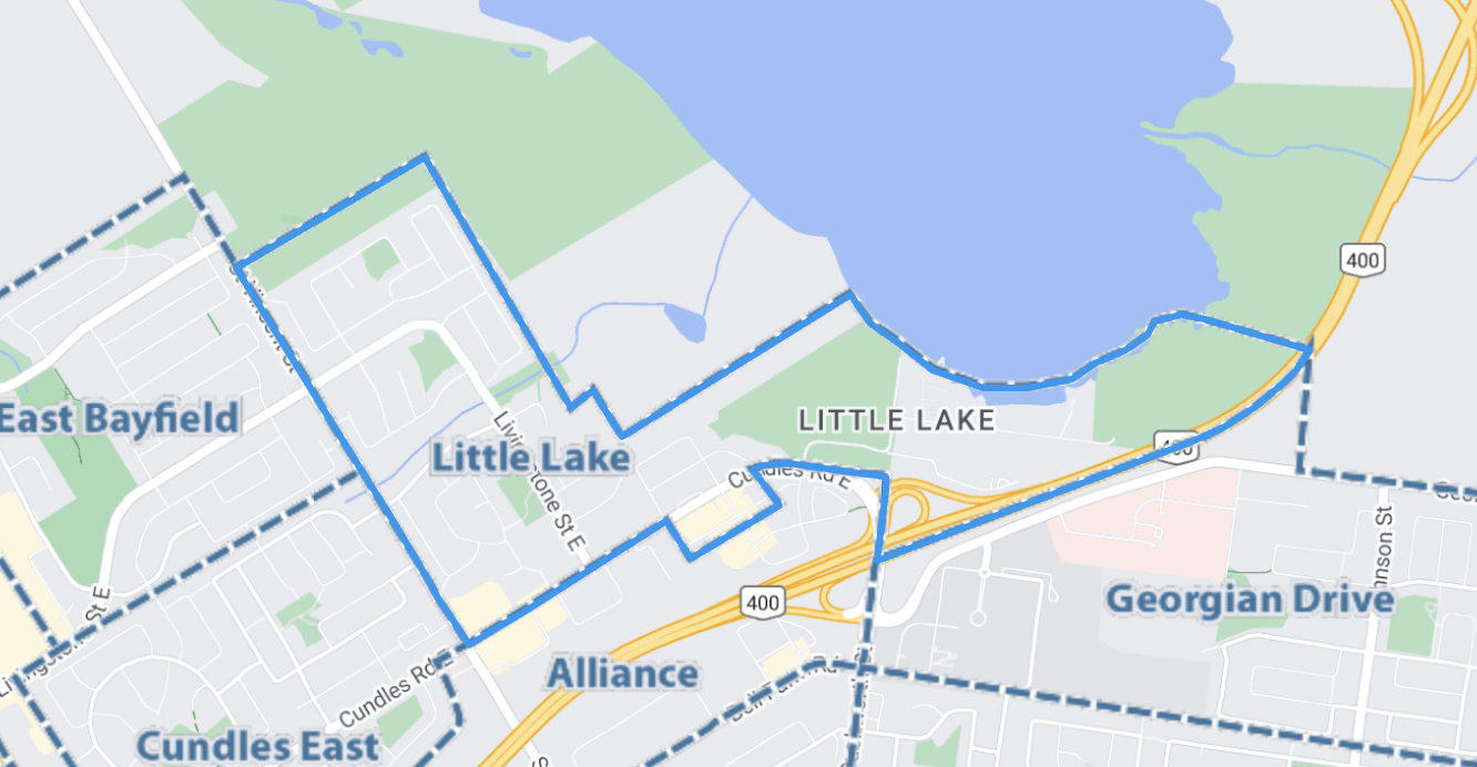 Bairros de Barrie - Little Lake (NW) header image.