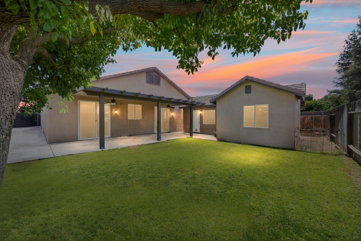 Backyard of a residential home in Bakersfield with detached ADU