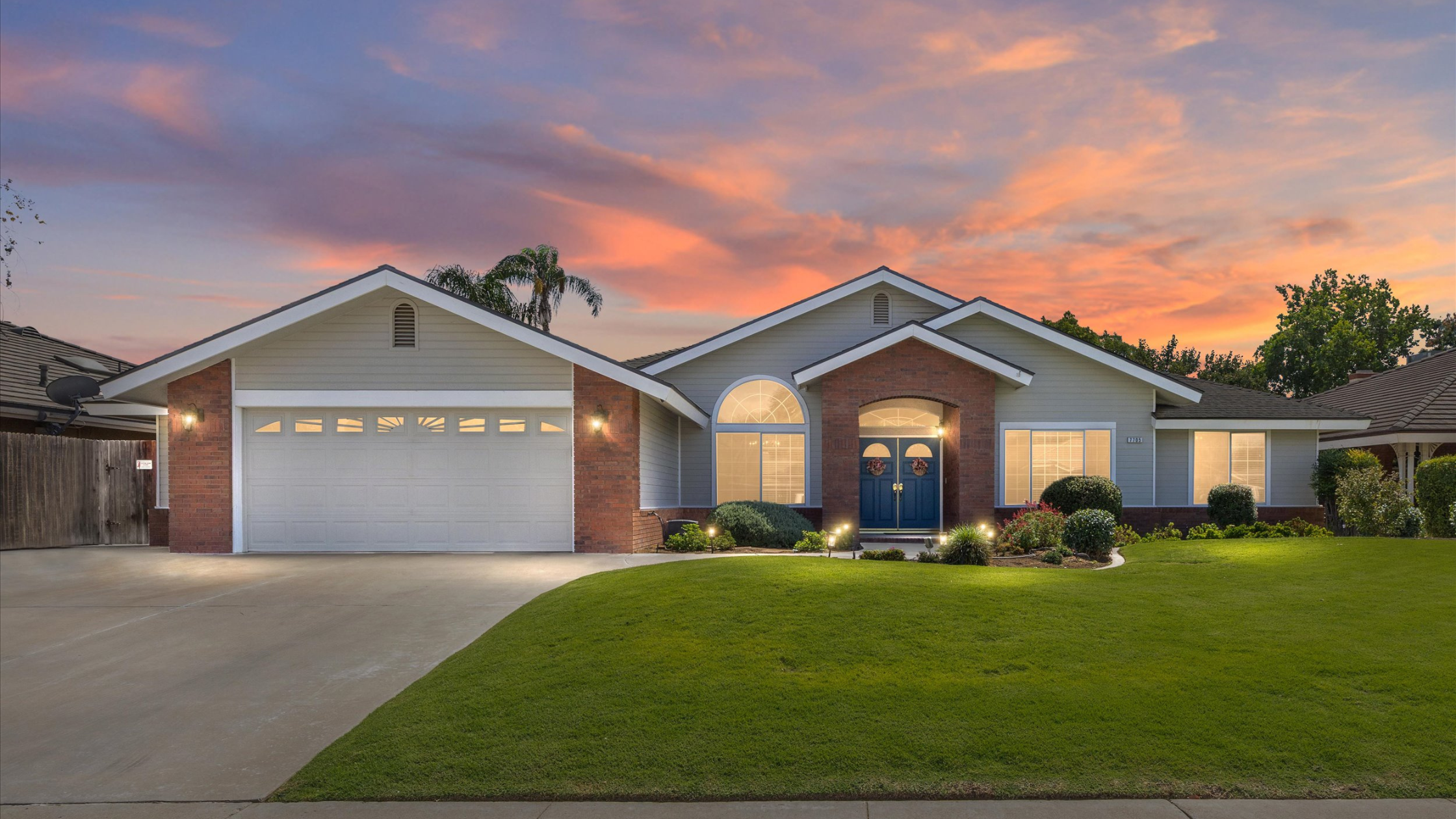 Exterior of traditional home at sunset