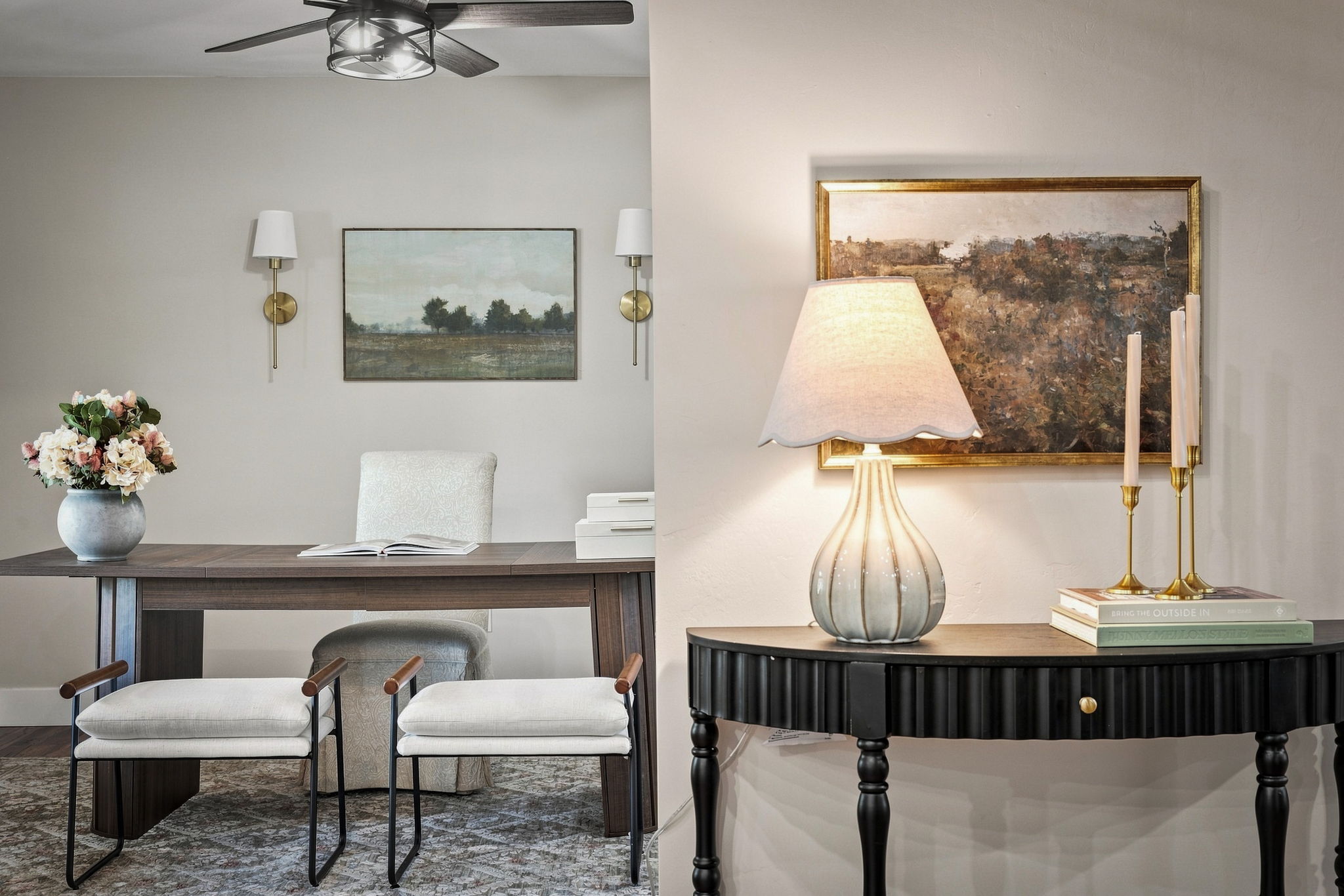 Professionally staged Bakersfield home interior with home office, updated lighting and neutral finishes prepared for sale.