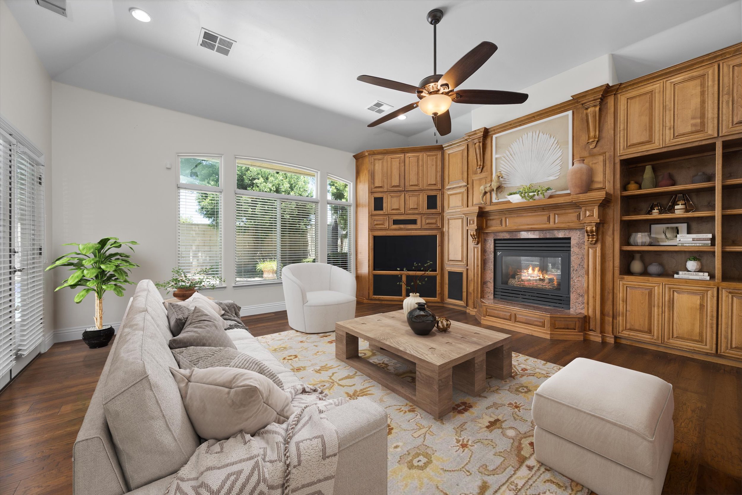 Living room with cozy fireplace