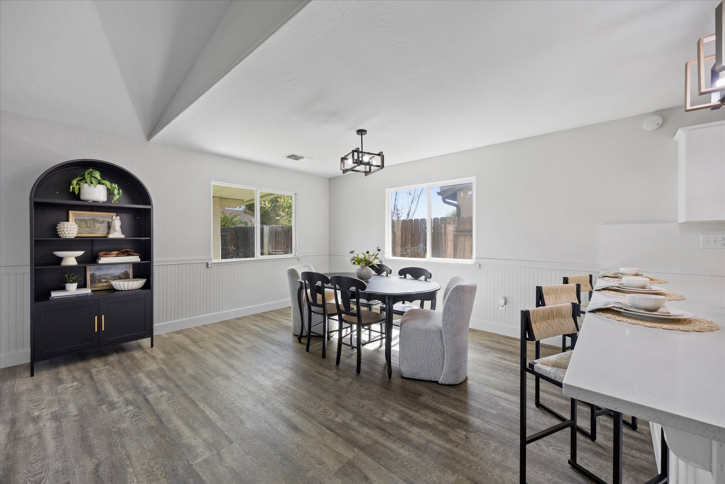 Staged Bakersfield dining room and kitchen in a Kern County home for sale