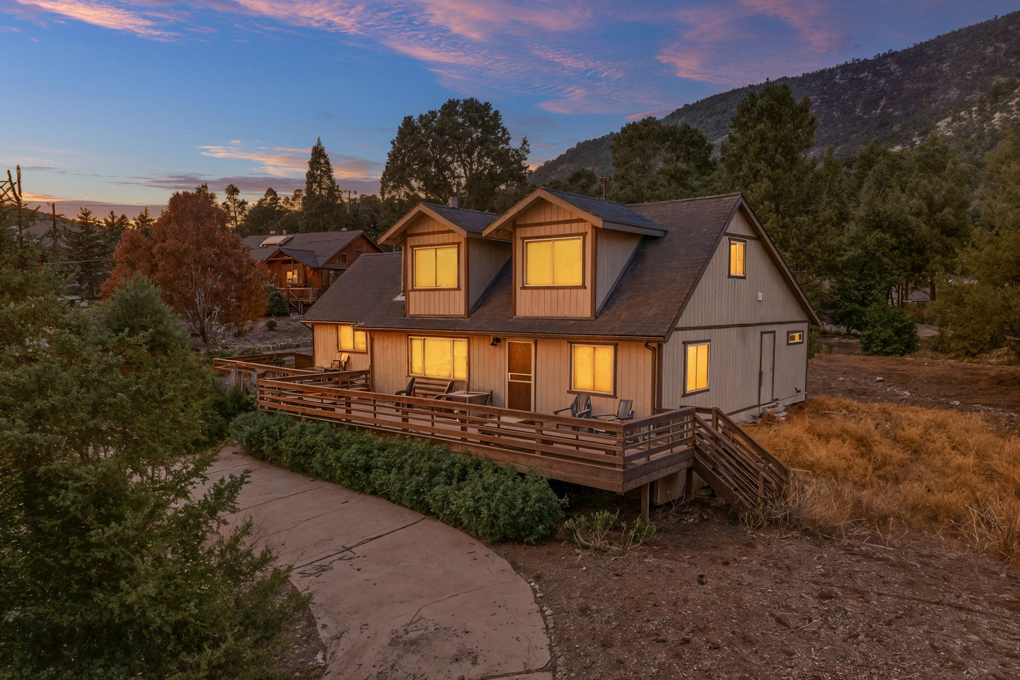 Cabin at sunset in Pine Mountain Club, CA