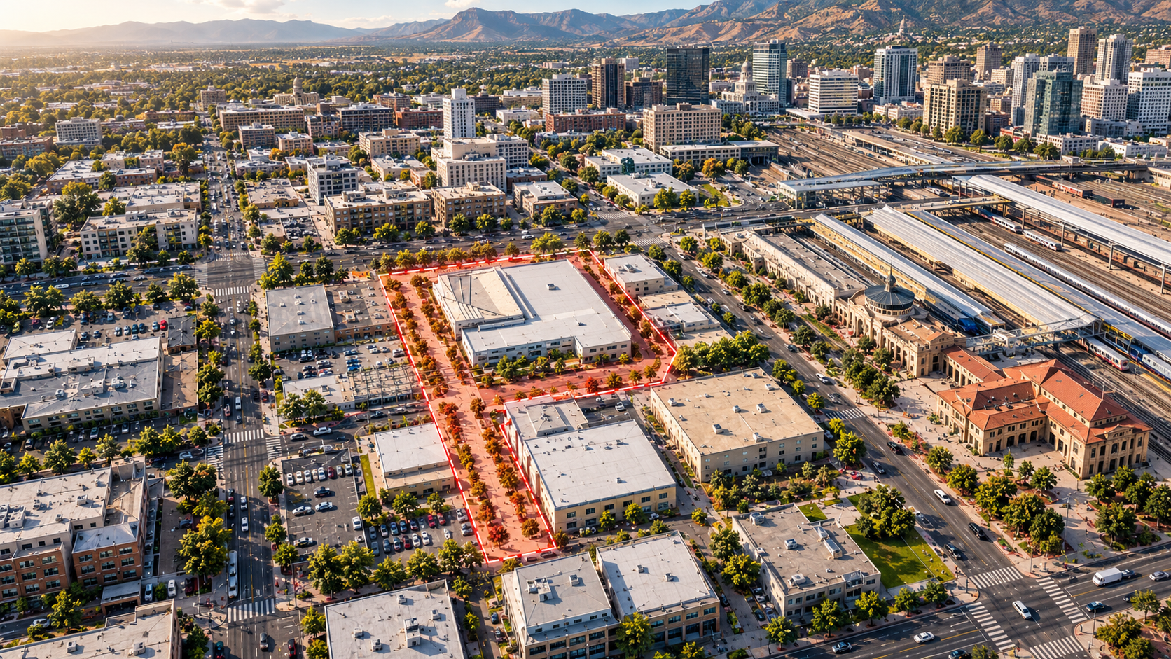 Rendering of the planned 300 South festival street in Salt Lake City’s Rio Grande District, set up for a street market
