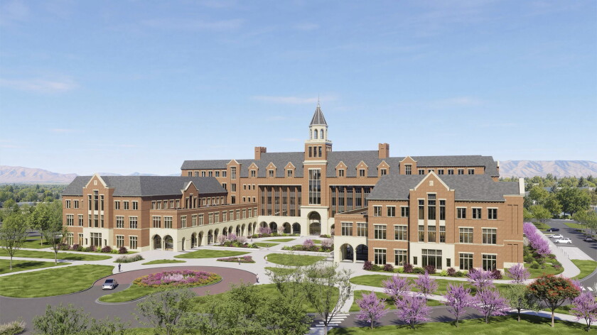 Rendering of the planned BYU School of Medicine building on the old Provo High School site in Provo, Utah