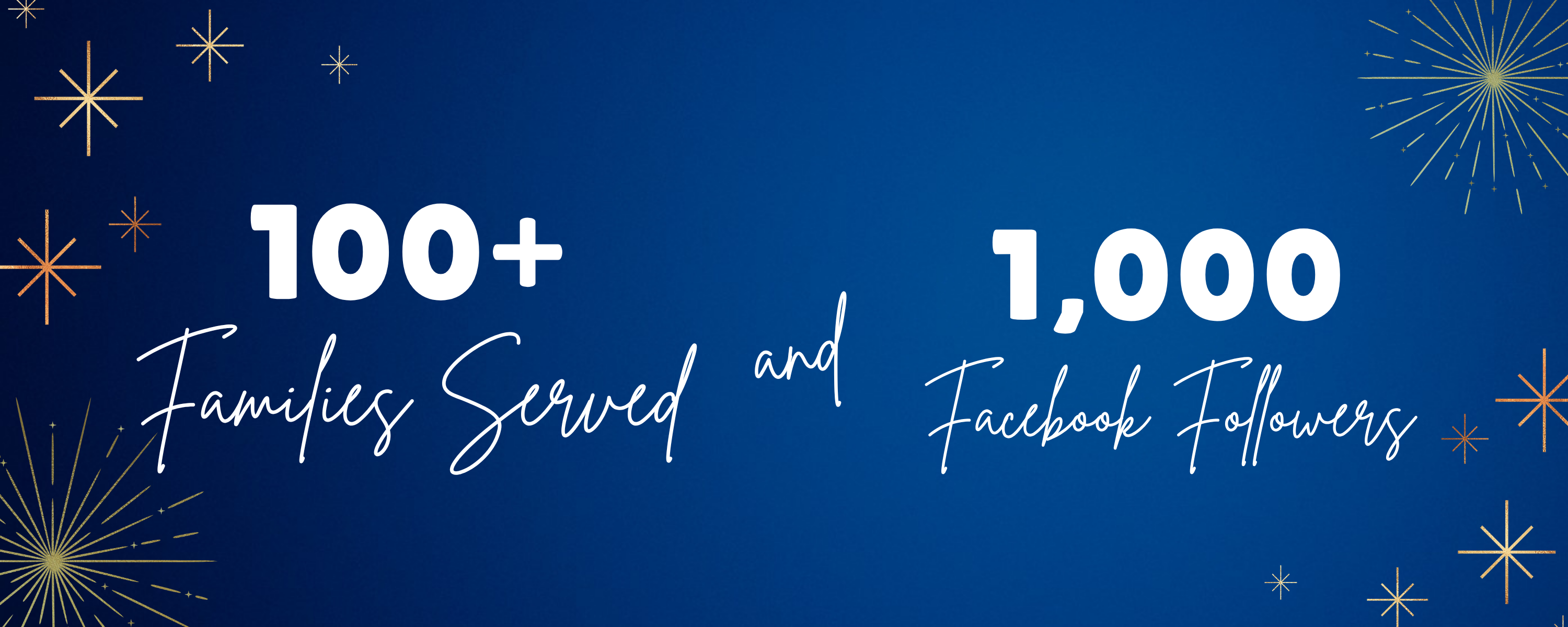 100+ Families Served & 1,000 Facebook Followers header image.