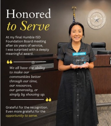 Honored to Serve - Humble ISD Foundation Board award