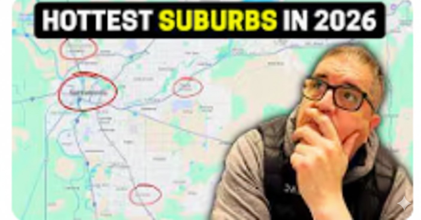 Real estate guide thumbnail featuring a luxury Sacramento home, a presenter, and the title 