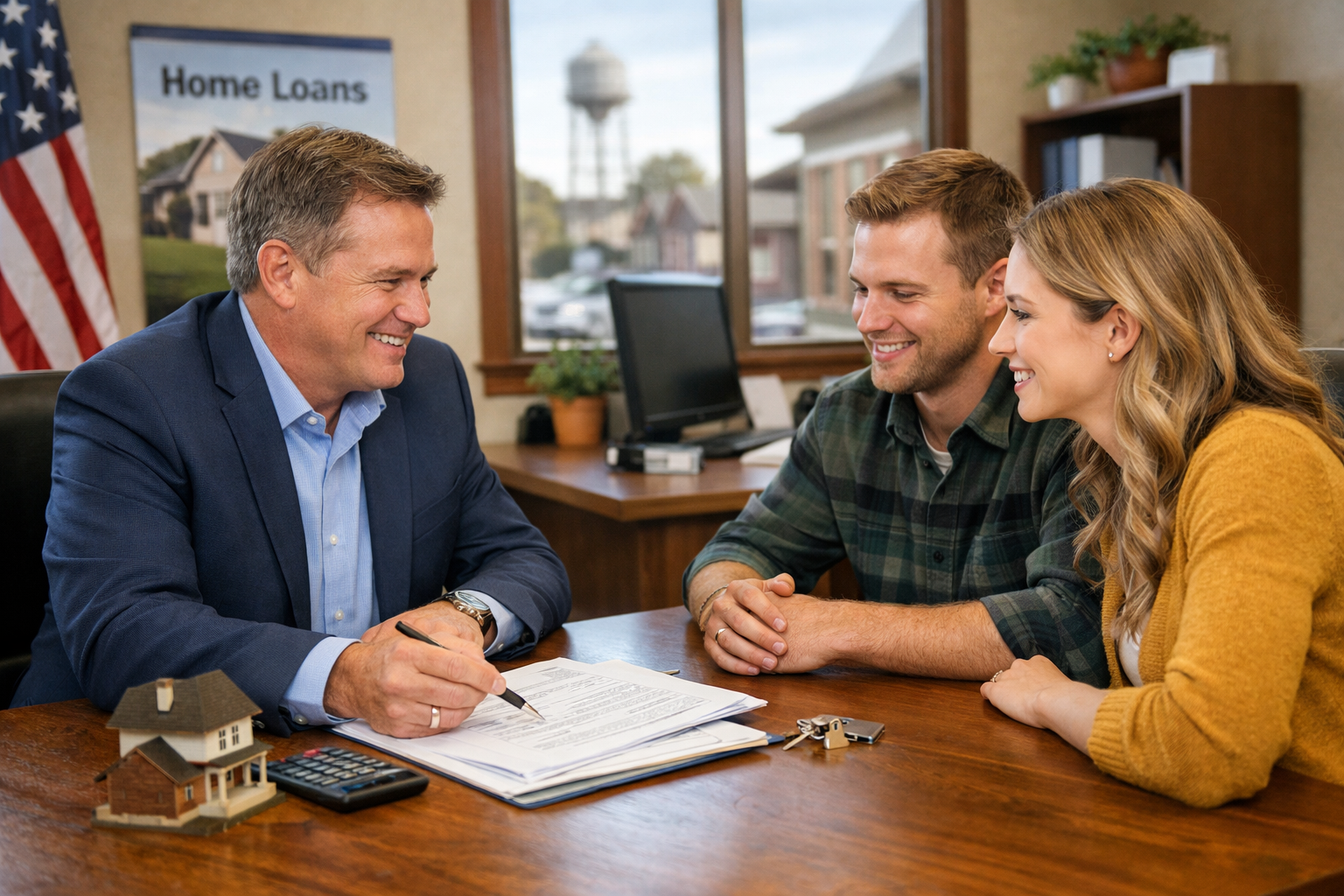 Local mortgage lender helping home buyers with a North Dakota home loan at closing
