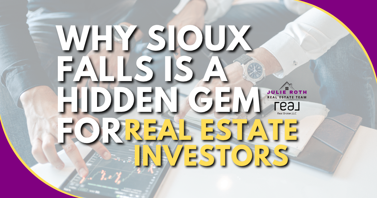 Skyline of Sioux Falls with neighborhoods visible in the distance.