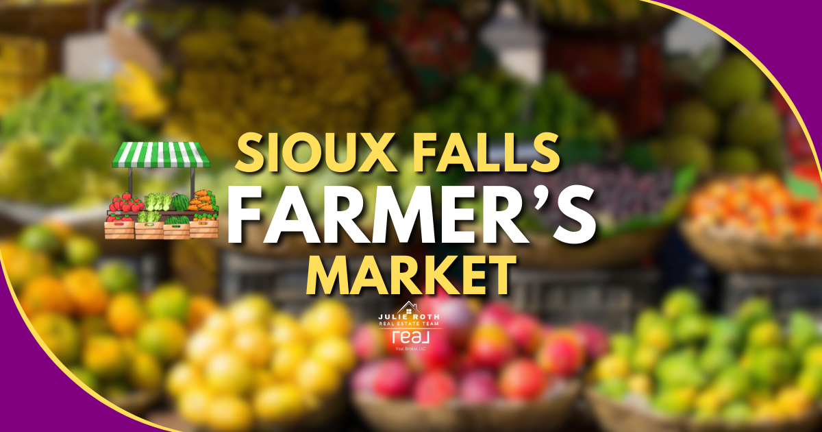 Families enjoying fresh produce and live music at the Falls Park Farmer’s Market in Sioux Falls.