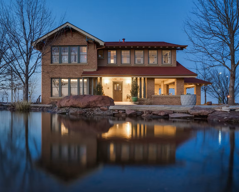 Fox Hill Restaurant in Winter Reflecting on Water