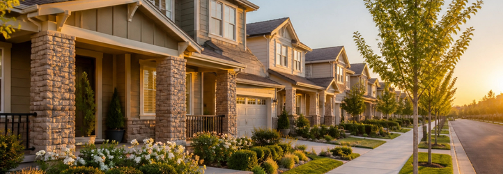 Modern West Roseville suburban street showing homes in neighborhoods with Mello-Roos and HOA fees.