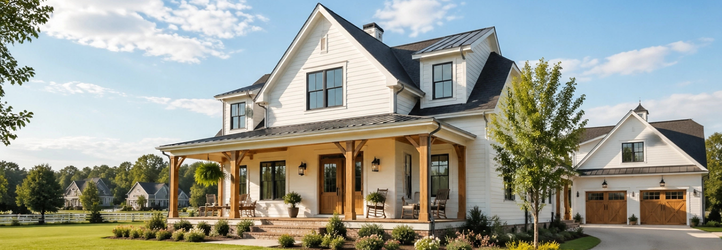 Scenic spring landscape of a suburban street in Placer County with modern homes and green hills.