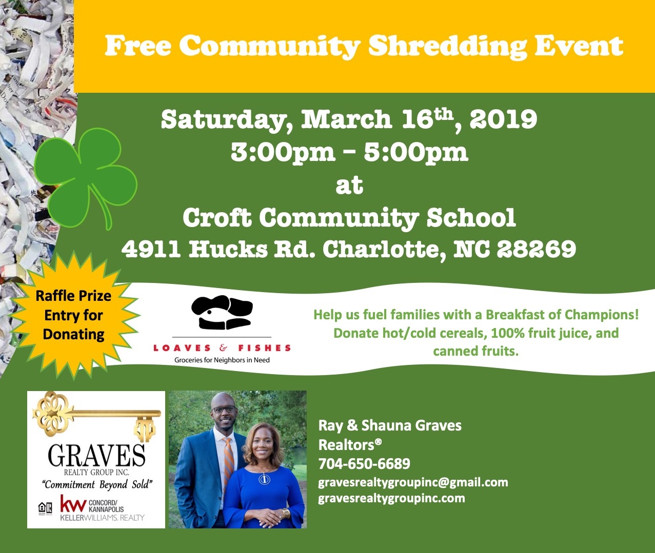 March 2019 Community Shredding Event and Food Drive header image.