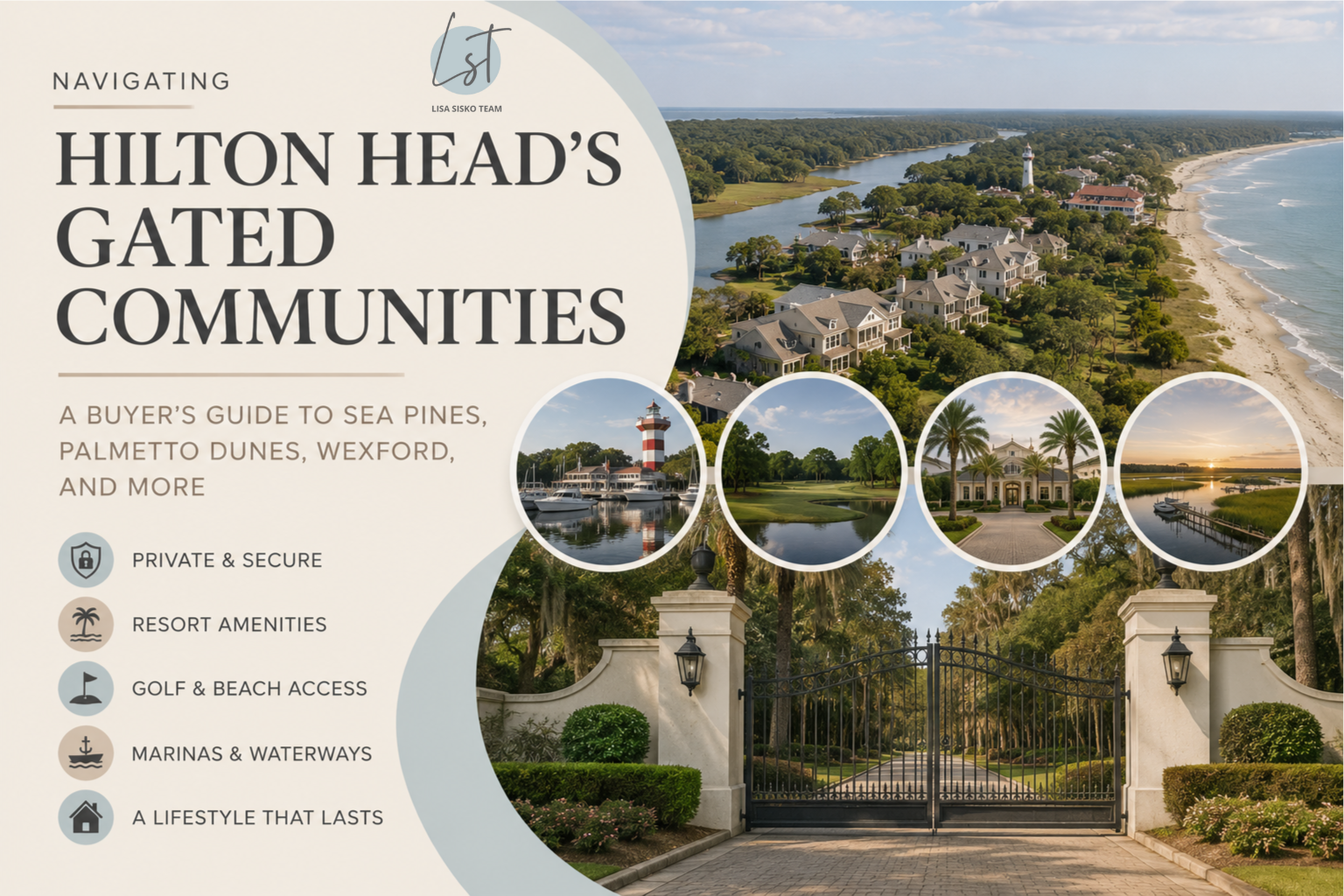 Hilton Head Island gated communities guide featuring Sea Pines, Palmetto Dunes, Wexford, Shipyard, Port Royal, and Hilton Head Plantation lifestyle and real estate insights.