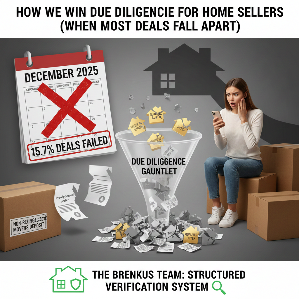 Illustration showing why home sale deals fall apart during due diligence, highlighting financing failures, inspections, and seller risk for Las Vegas home sellers.