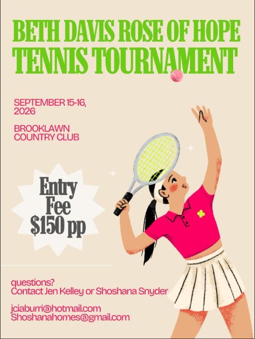Beth Davis Rose of Hope Tennis Tournament flyer, September 15-16 2026 at Brooklawn Country Club in Fairfield CT