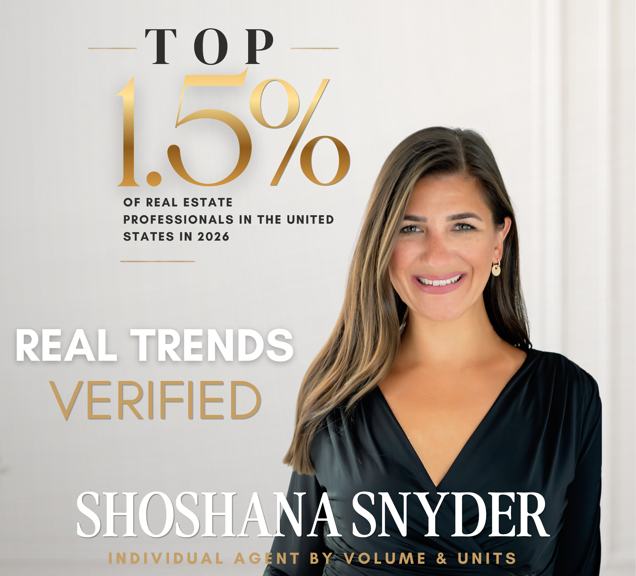 Shoshana Snyder RealTrends Verified graphic recognizing the top 1.5% of real estate professionals in the United States