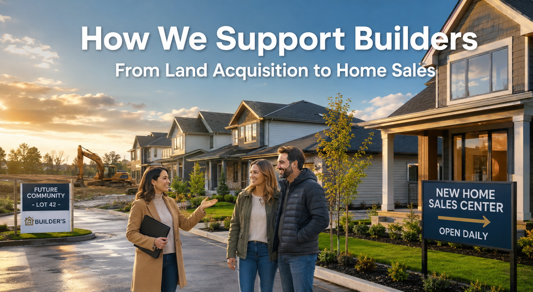 How We Support Builders From Land Acquisition to Home Sales header image.